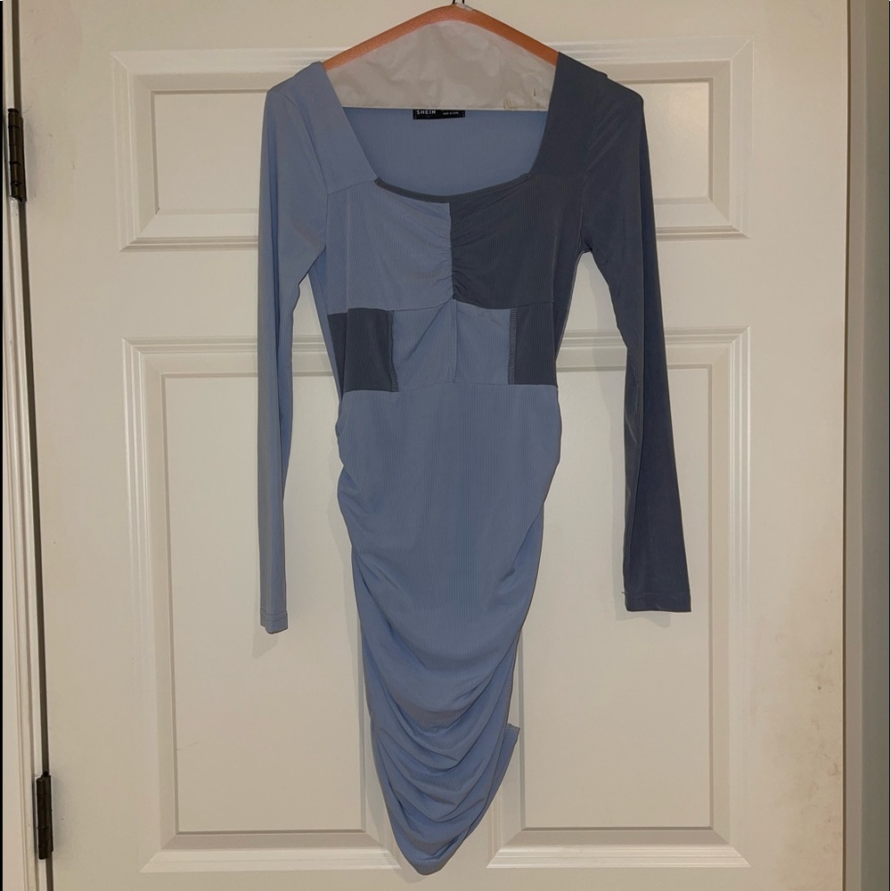 Light blue and Gray fitted dress